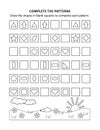 Math worksheet for kids with patterns and shapes